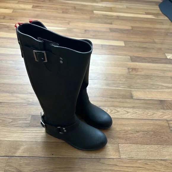 Steve Madden Tsunami Riding Style Waterproof Rubber Rain Black Boots Size 7 - Picture 1 of 7
